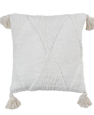 Saro Lifestyle Tufted Diamond Tassel Decorative Pillow, 18" X 18" In Ivory