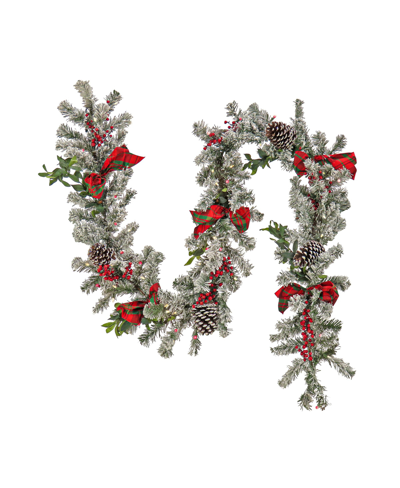 NATIONAL TREE COMPANY 9' GENERAL STORE SNOWY GARLAND WITH LED LIGHTS AND BOWS