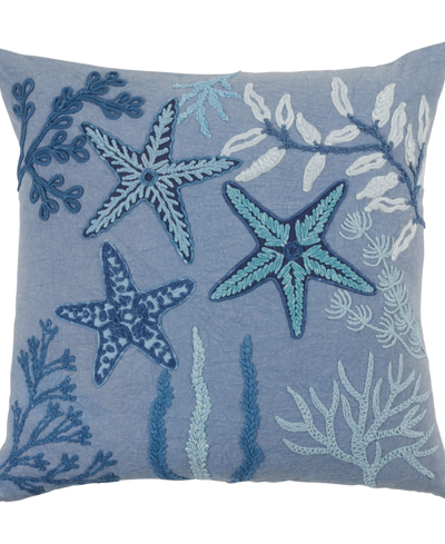 Saro Lifestyle Starfish Stonewashed Decorative Pillow, 20" X 20" In Blue