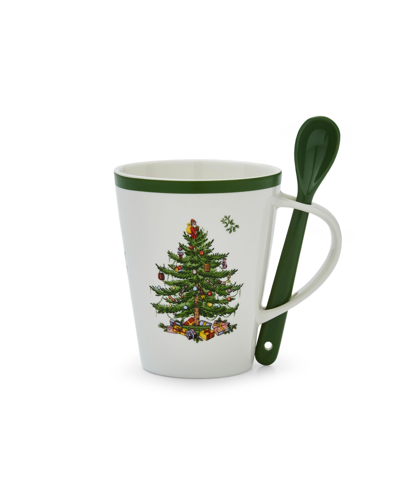 Spode Christmas Tree Mug And Spoon Set, 2 Piece In Green