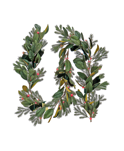 National Tree Company 9' Magnolia Mix Pine Garland With Led Lights And Bows In Green