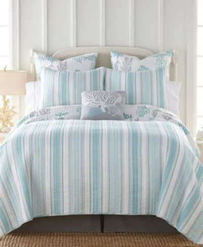Levtex Cape Coral Stripe Reversible Quilt Set Euro Sham Collection In Teal