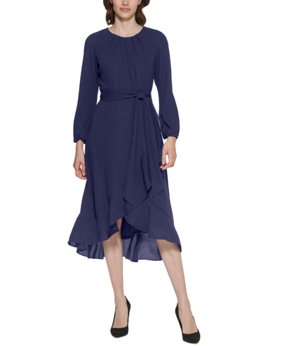 Jessica Howard Petite Ruffled High-low Dress In Navy