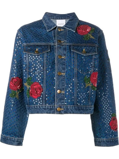 Ashish Denim Jacket With Rose Embroidery In Blue
