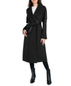 Tahari Women's Plus Size Faux-leather-trim Belted Wrap Coat, Created For Macy's In Black