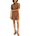 KIT & SKY JUNIORS' FAUX-LEATHER PUFF-SLEEVE BUTTON-DOWN PLEATED DRESS