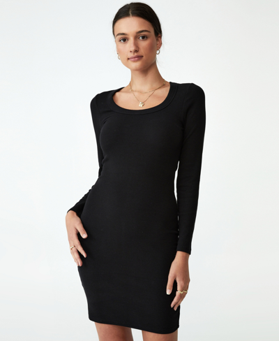 Cotton On Women's Rib Long Sleeve Mini Dress In Black