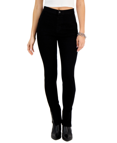 Vanilla Star Juniors' Split-hem Stretch Skinny Jeans In Black