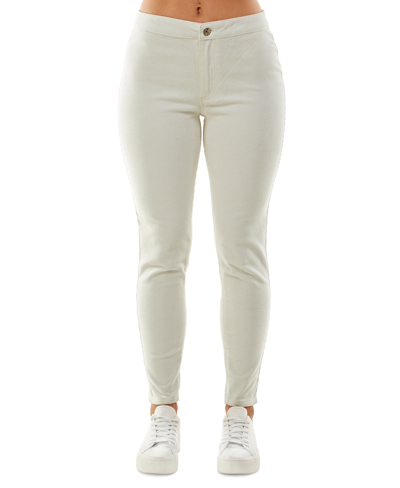 Almost Famous Crave Fame Juniors' Corduroy Mid-rise Button-waist Jeggings In Cream