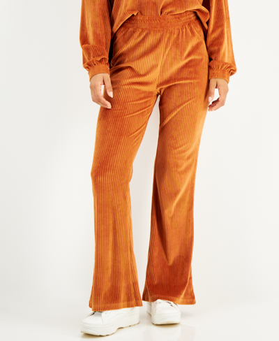Almost Famous Juniors' Ribbed Velour Flare-leg Pants In Bombay Brown
