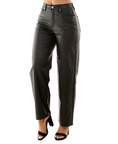 Almost Famous Crave Fame Juniors' 90s Faux-leather Wide-leg Jeans In Black