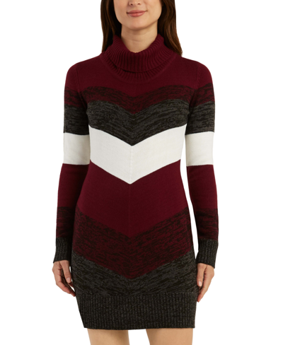 Bcx Juniors' Chevron-print Sweater Dress In Bordeaux