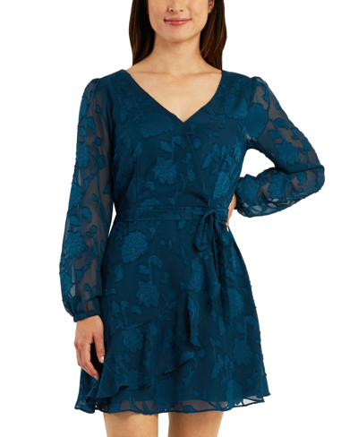 Bcx Womens Chiffon Ruffled Fit & Flare Dress In Blue