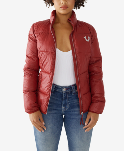 True Religion Women's Slim Puffer Jacket In Red Dahlia ModeSens