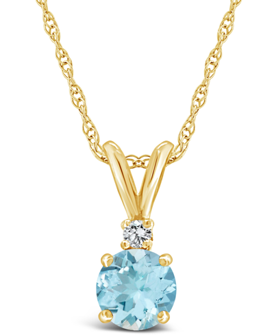 Macy's Aquamarine (3/4 Ct.t.w) And Diamond Accent Pendant Necklace In 14k Yellow Gold