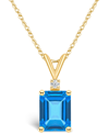Macy's Blue Topaz (3 Ct. T.w.) And Diamond Accent Pendant Necklace In 14k Yellow Gold Or 14k White Gold In Gold