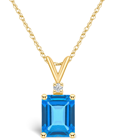 Macy's Blue Topaz (3 Ct. T.w.) And Diamond Accent Pendant Necklace In 14k Yellow Gold Or 14k White Gold