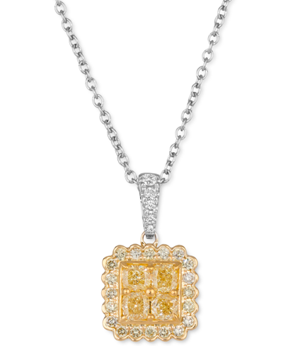 Le Vian Sunny Yellow Diamond (7/8 Ct. T.w.) & Vanilla Diamond (1/20 Ct. T.w.) Halo Quad Cluster 18" Pendant In Platinum  K Honey Gold