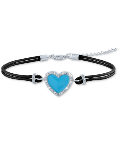 Macy's Diamond Accent Enamel Heart Cord Bracelet In Sterling Silver