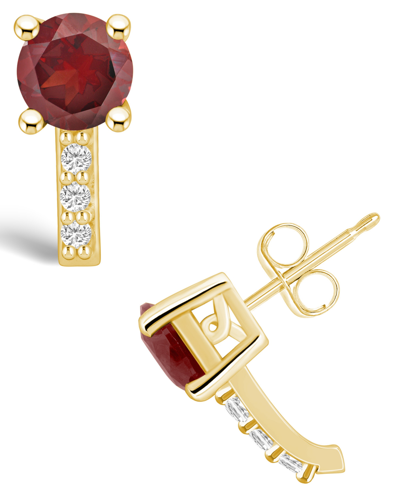 Macy's Garnet (2-1/5 Ct. T.w.) And Diamond (1/8 Ct. T.w.) Stud Earrings In 14k Yellow Gold