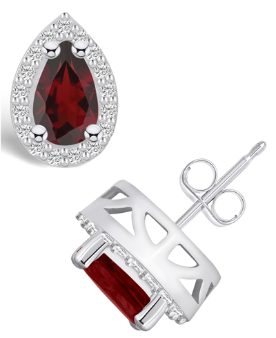 Macy's Garnet (2-1/5 Ct. T.w.) And Diamond (1/3 Ct. T.w.) Halo Stud Earrings In 14k White Gold