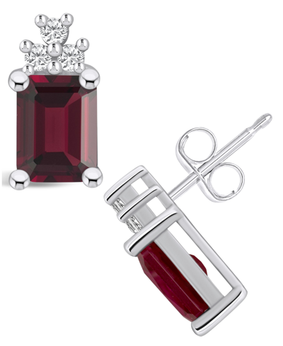 Macy's Garnet (3-7/8 Ct. T.w.) And Diamond (1/5 Ct. T.w.) Stud Earrings In 14k White Gold