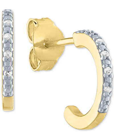Macy's Diamond Accent Small Hoop Earrings In 14k Gold-plated Sterling Silver