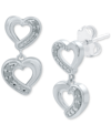 Macy's Diamond Heart Drop Earrings (1/10 Ct. T.w.) In Sterling Silver In Sterling Silver
