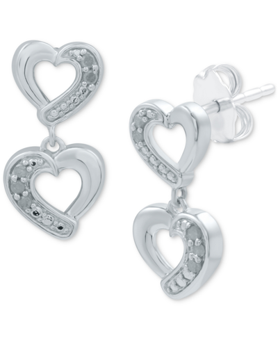 Macy's Diamond Heart Drop Earrings (1/10 Ct. T.w.) In Sterling Silver