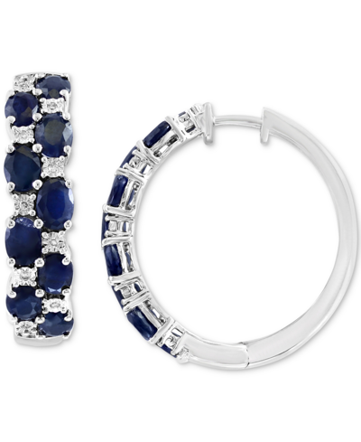 Effy Collection Effy Sapphire (3-1/10 Ct. T.w.) & Diamond (1/20 Ct. T.w.) Small Hoop Earrings In Sterling Silver, 0.
