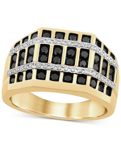 Macy's Men's Black Diamond (1-1/10 Ct. T.w.) & White Diamond (1/4 Ct. T.w.) Multirow Statement Ring In Ster In Gold Over Silver
