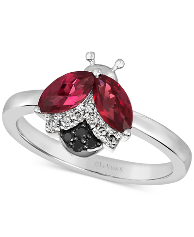 Le Vian Raspberry Rhodolite (1-1/6 Ct. T.w.) & Diamond (1/10 Ct. T.w.) Ladybug Ring In 14k White Gold