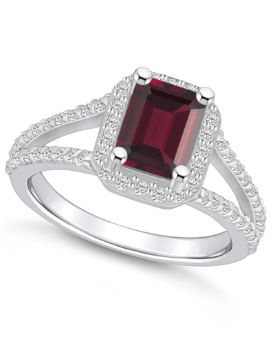 Macy's Garnet (2 Ct. T.w.) And Diamond (1/2 Ct. T.w.) Halo Ring In 14k White Gold