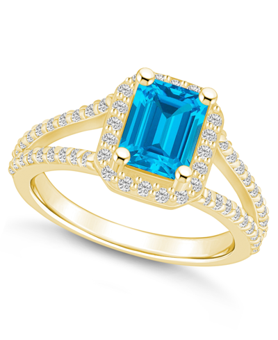 Macy's Blue Topaz (2 Ct. T.w.) And Diamond (1/2 Ct. T.w.) Halo Ring In 14k Yellow Gold