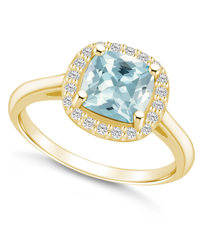 Macy's Aquamarine (2 Ct. T.w.) And Diamond (1/4 Ct. T.w.) Halo Ring In 14k Yellow Gold