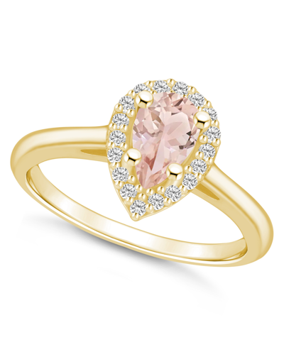 Macy's Morganite (1/2 Ct. T.w.) And Diamond (1/5 Ct. T.w.) Halo Ring In 14k Yellow Gold