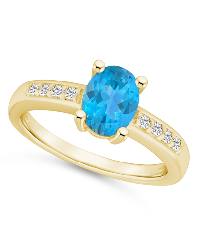 Macy's Blue Topaz And Diamond Ring (1- 5/8 Ct.t.w And 1/8 Ct.t.w) 14k Yellow Gold