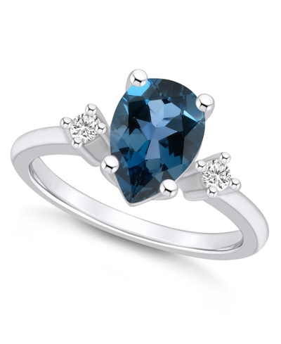 Macy's London Blue Topaz And Diamond Ring (2-1/2 Ct.t.w And 1/10 Ct.t.w) 14k White Gold