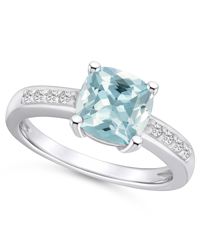 Macy's Aquamarine And Diamond Ring (2 Ct.t.w And 1/8 Ct.t.w) 14k White Gold