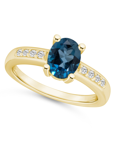 Macy's London Blue Topaz And Diamond Ring (1-5/8 Ct.t.w And 1/8 Ct.t.w) 14k Yellow Gold