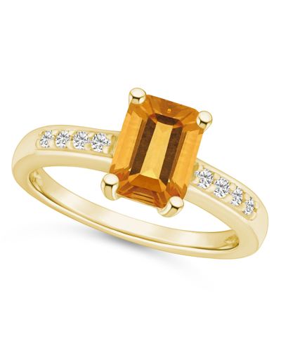 Macy's Citrine (1-5/8 Ct .t.w.) And Diamond (1/8 Ct .t.w.) Ring In 14k Yellow Gold