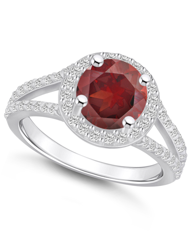 Macy's Garnet (2-1/2 Ct. T.w.) And Diamond (1/2 Ct. T.w.) Halo Ring In 14k White Gold