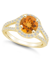 Macy's Citrine (1-3/4 Ct. T.w.) And Diamond (1/2 Ct. T.w.) Halo Ring In 14k Yellow Gold In Citrine