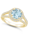Macy's Aquamarine (1-7/8 Ct. T.w.) And Diamond (1/2 Ct. T.w.) Halo Ring In 14k Yellow Gold In Aquamarine