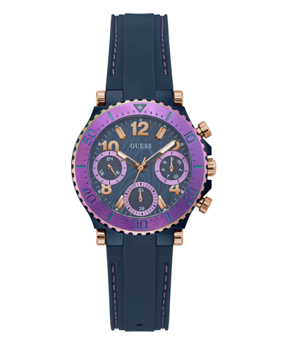 Guess Women's Quartz Navy Blue Silicone Strap Multi-function Watch 36mm In Bleu