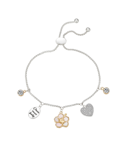 Unwritten 14k Gold Flash-plated Mother Of Pearl And Crystal "ohana Means Family" Bolo Bracelet In Gold Two-tone