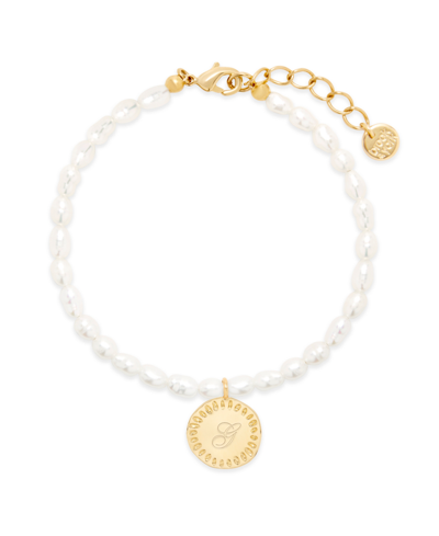 Brook & York Baroque Freshwater Imitation Pearl Cami Initial Bracelet In Gold-plated-g