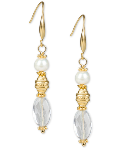 Patricia Nash Gold-tone Bead & Freshwater Pearl Linear Drop Earrings In Egyptian Gold
