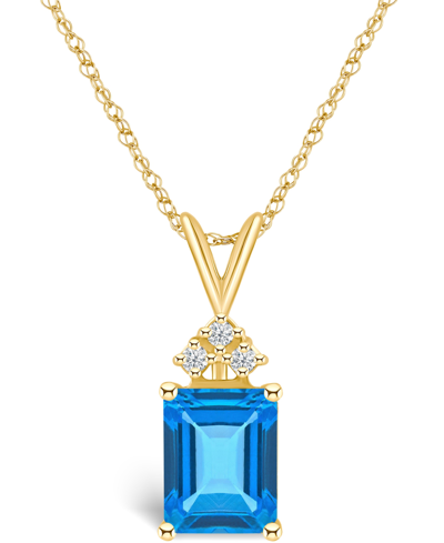 Macy's Blue Topaz (3 Ct. T.w.) And Diamond (1/10 Ct. T.w.) Pendant Necklace In 14k Yellow Gold Or 14k White