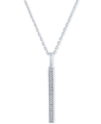 Macy's Diamond Accent Vertical Bar Pendant Necklace In Sterling Silver, 16" + 2" Extender